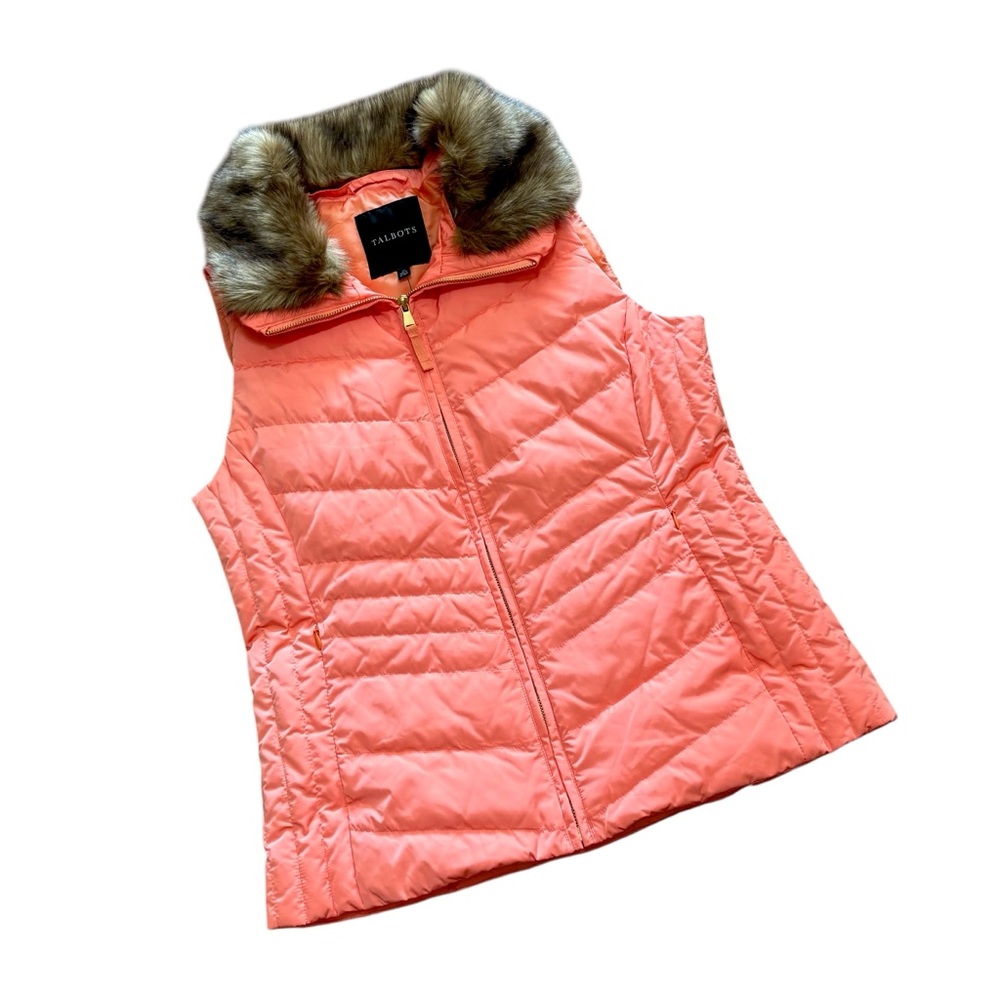 NWT Talbots Orange Down Quilted Vest Detachable Fur Collar M - Picture 12 of 12